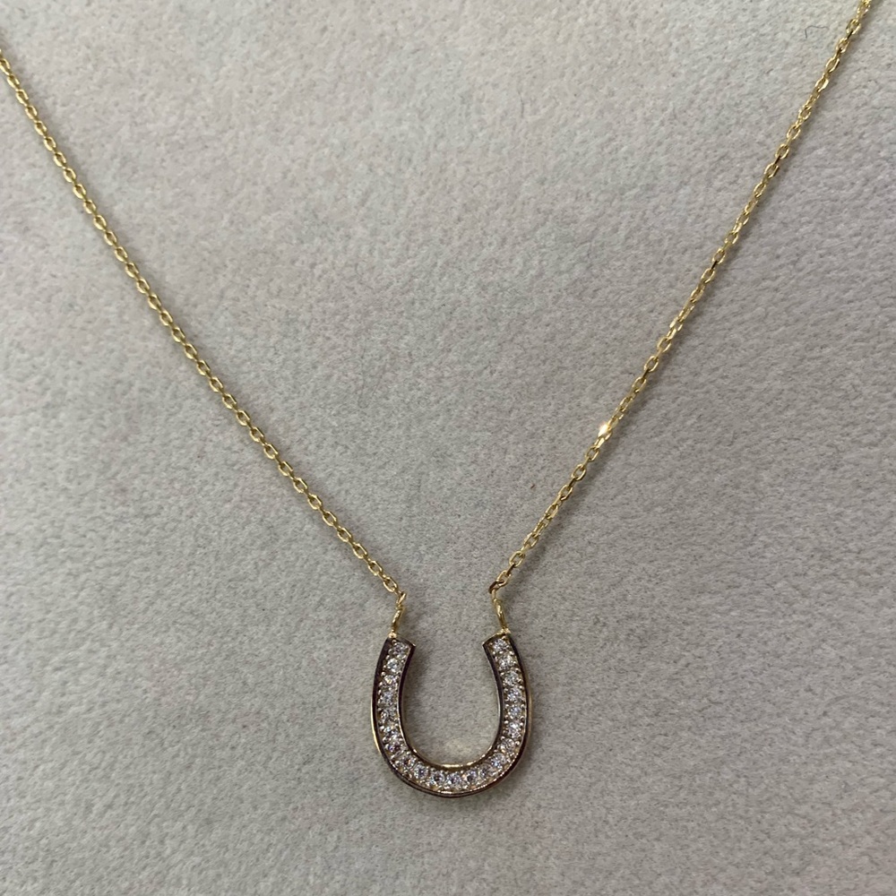 Diamond Horseshoe Pendant Necklace 10 KT Gold